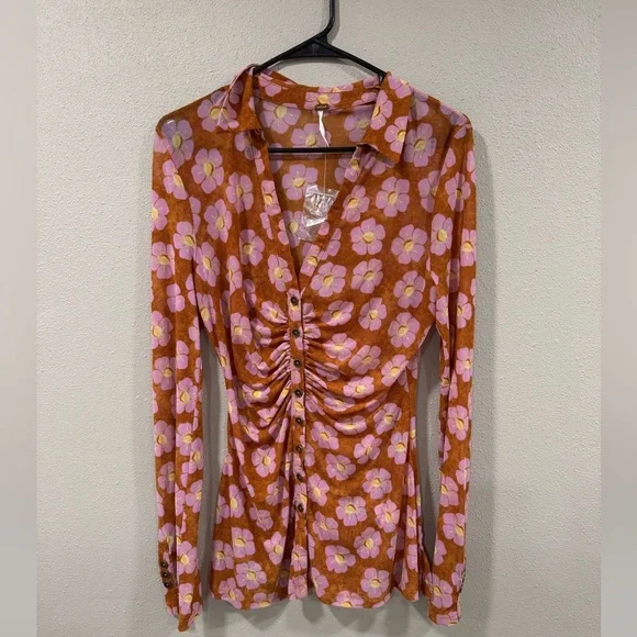 NWOT FREE PEOPLE LUCKY FLOWER SHIRT - Picture 3 of 7